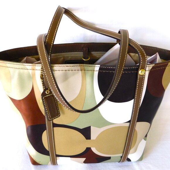 Medium Army Green Camouflage Signature "C" Coach Tote Handbag Purse - Picture 3 of 15